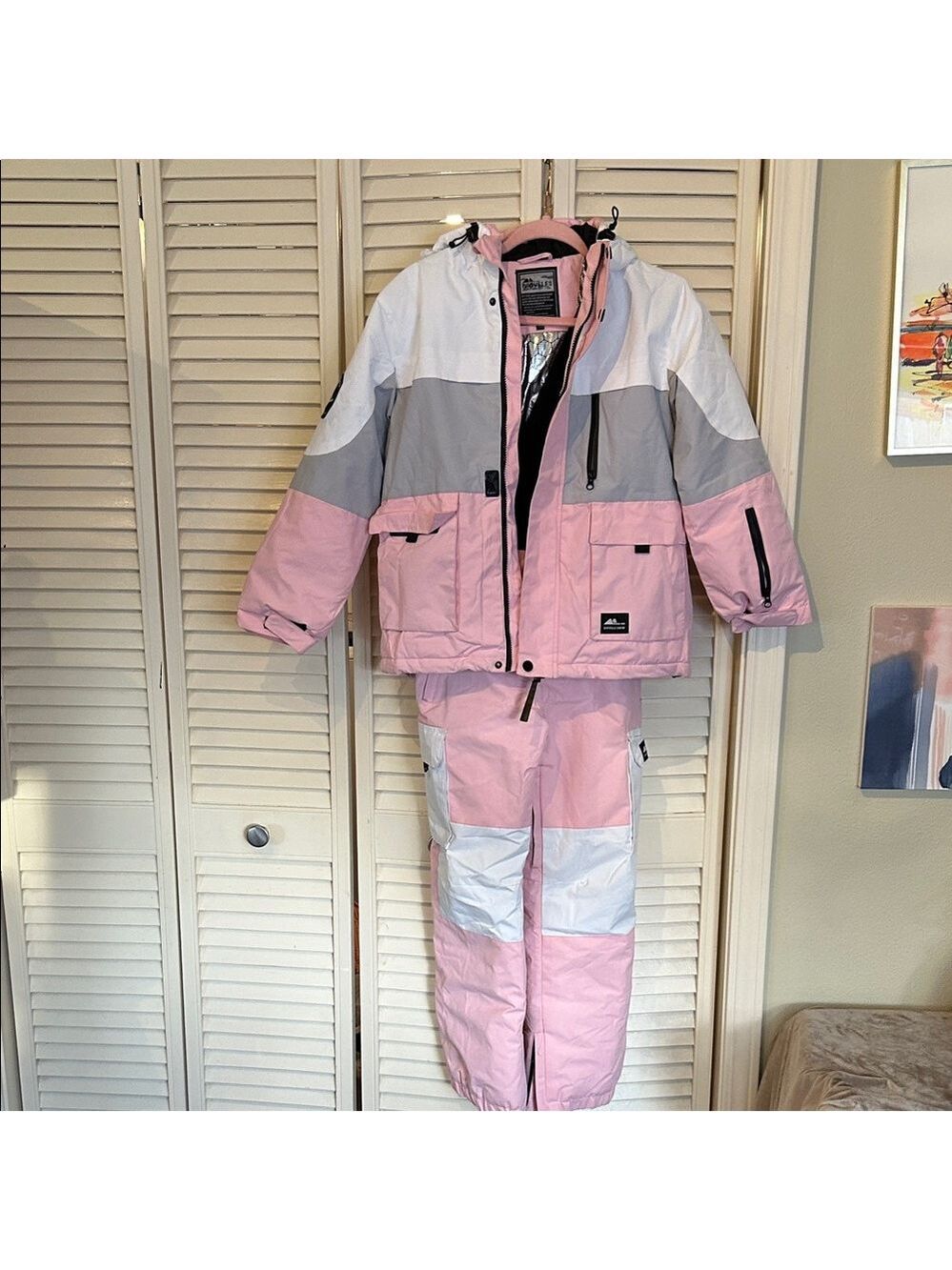 Kids Colorblock Pink & Gray Puffer Jacket and Snow Pants Set